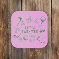 Let's Par Funny Golf Coquette Bow Women Coaster thumb 0
