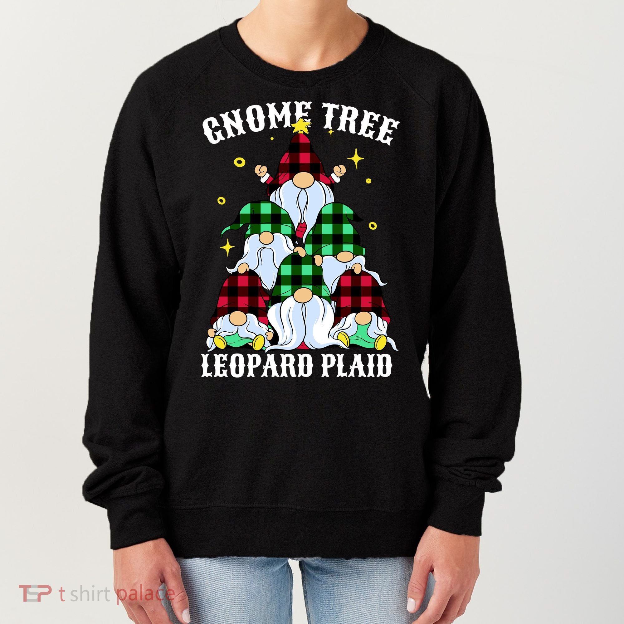 Leopard Plaid Gnome Christmas Tree Women's Sweatshirt