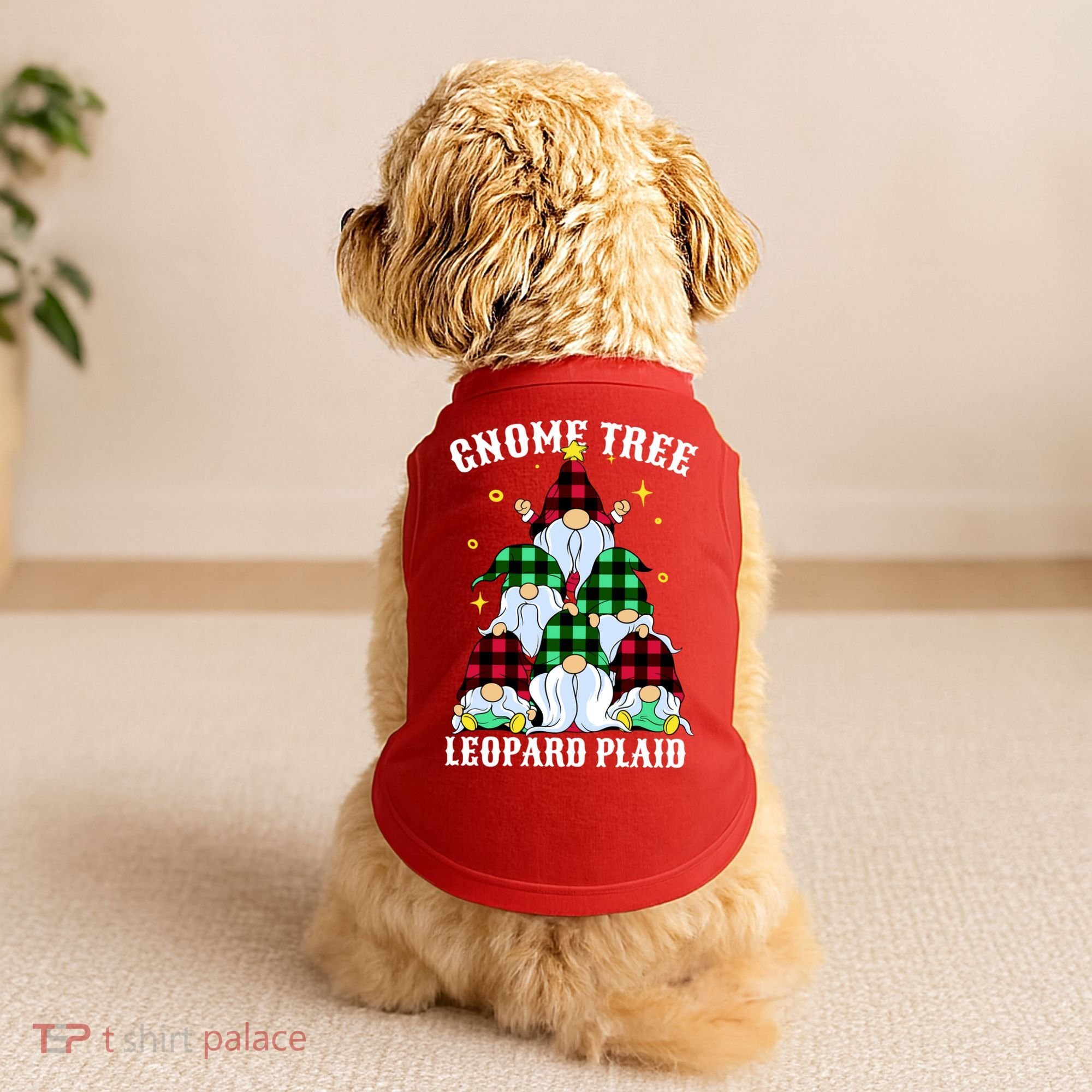 Leopard Plaid Gnome Christmas Tree Doggie Tank