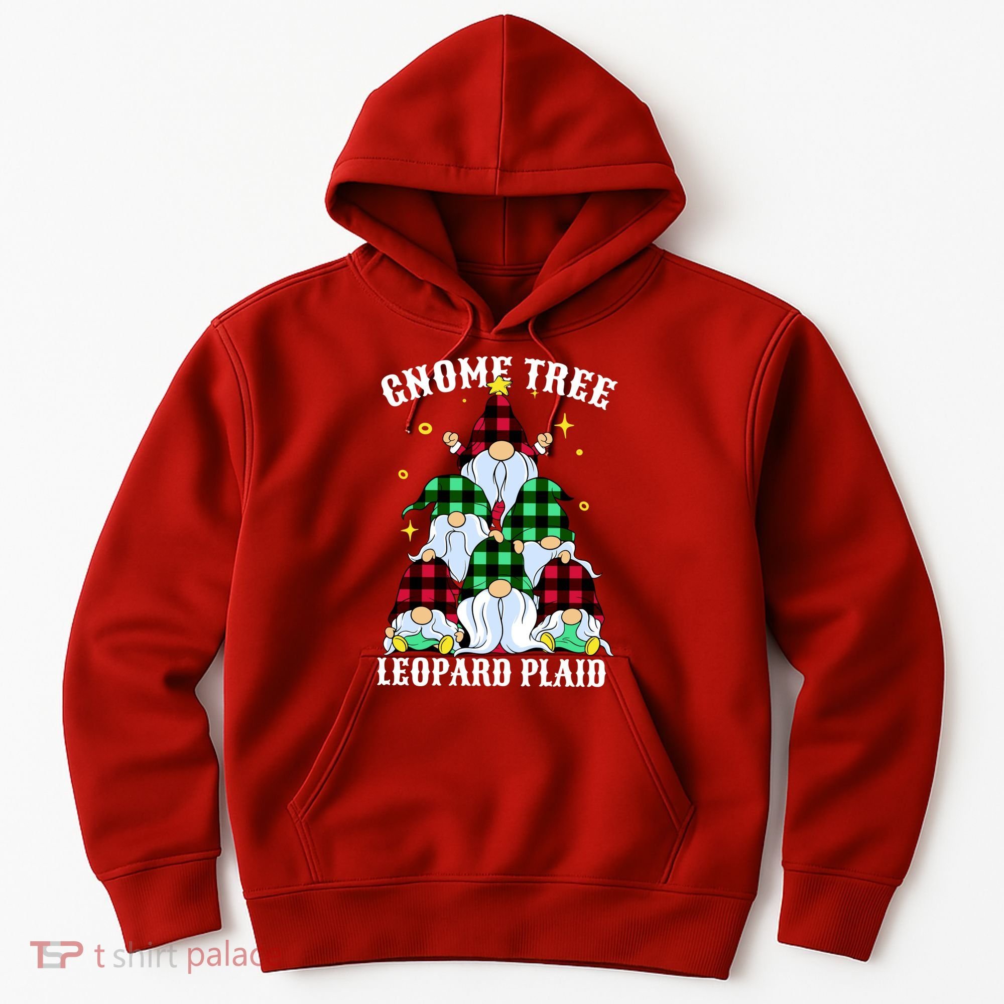 Leopard Plaid Gnome Christmas Tree Hoodie