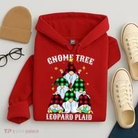 Leopard Plaid Gnome Christmas Tree Hoodie thumb 4