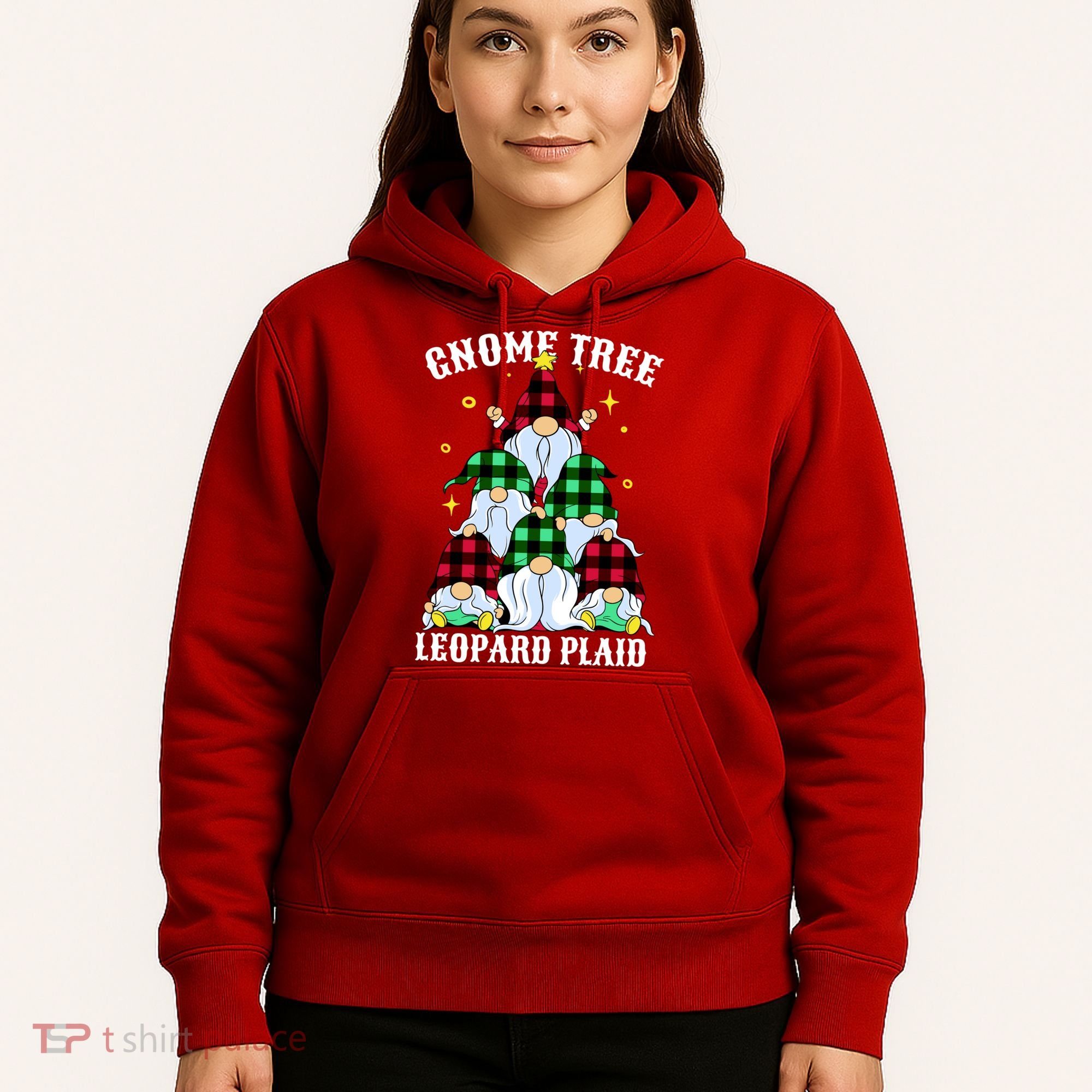 Leopard Plaid Gnome Christmas Tree Hoodie