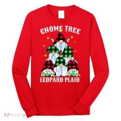 Leopard Plaid Gnome Christmas Tree Long Sleeve Shirt