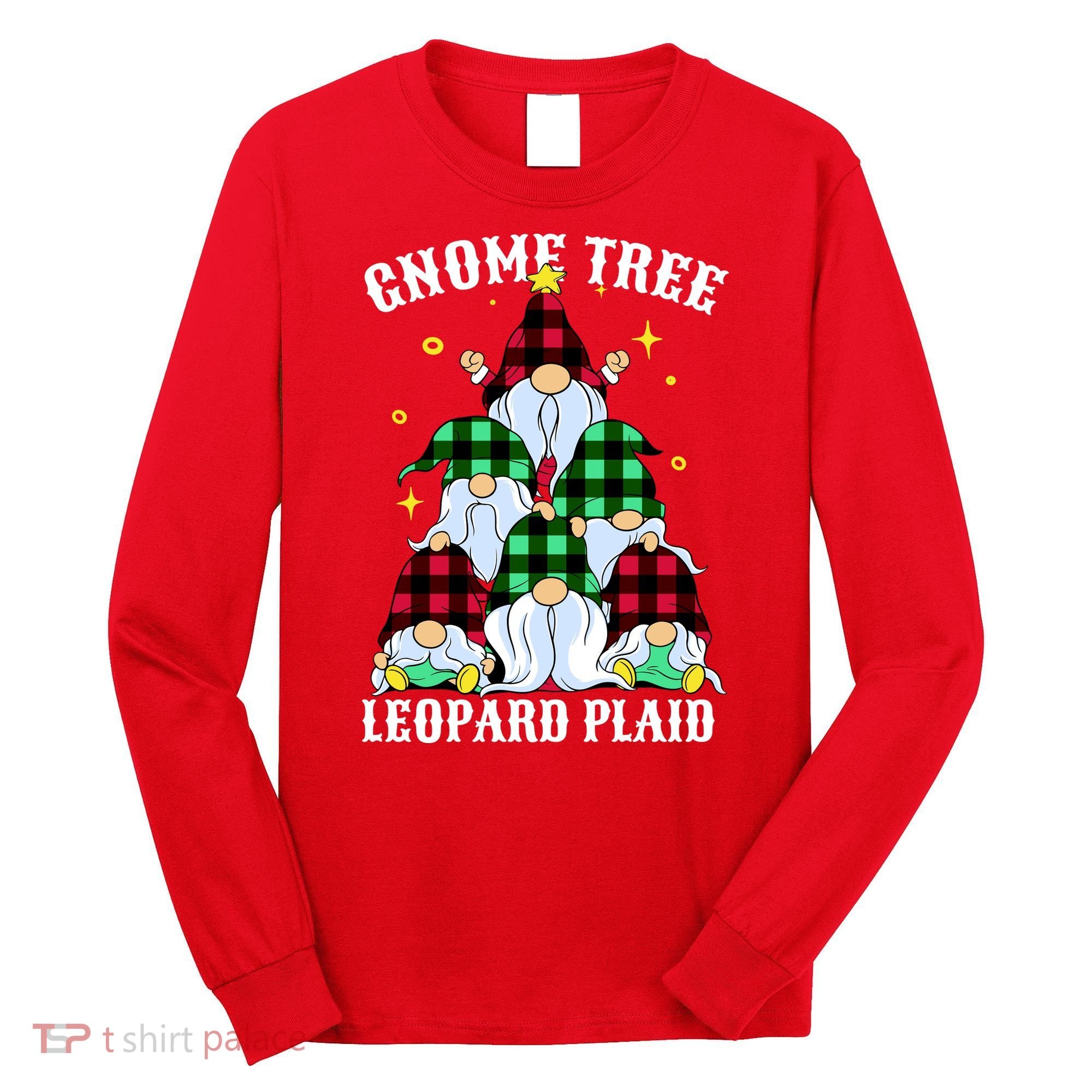 Leopard Plaid Gnome Christmas Tree Long Sleeve Shirt