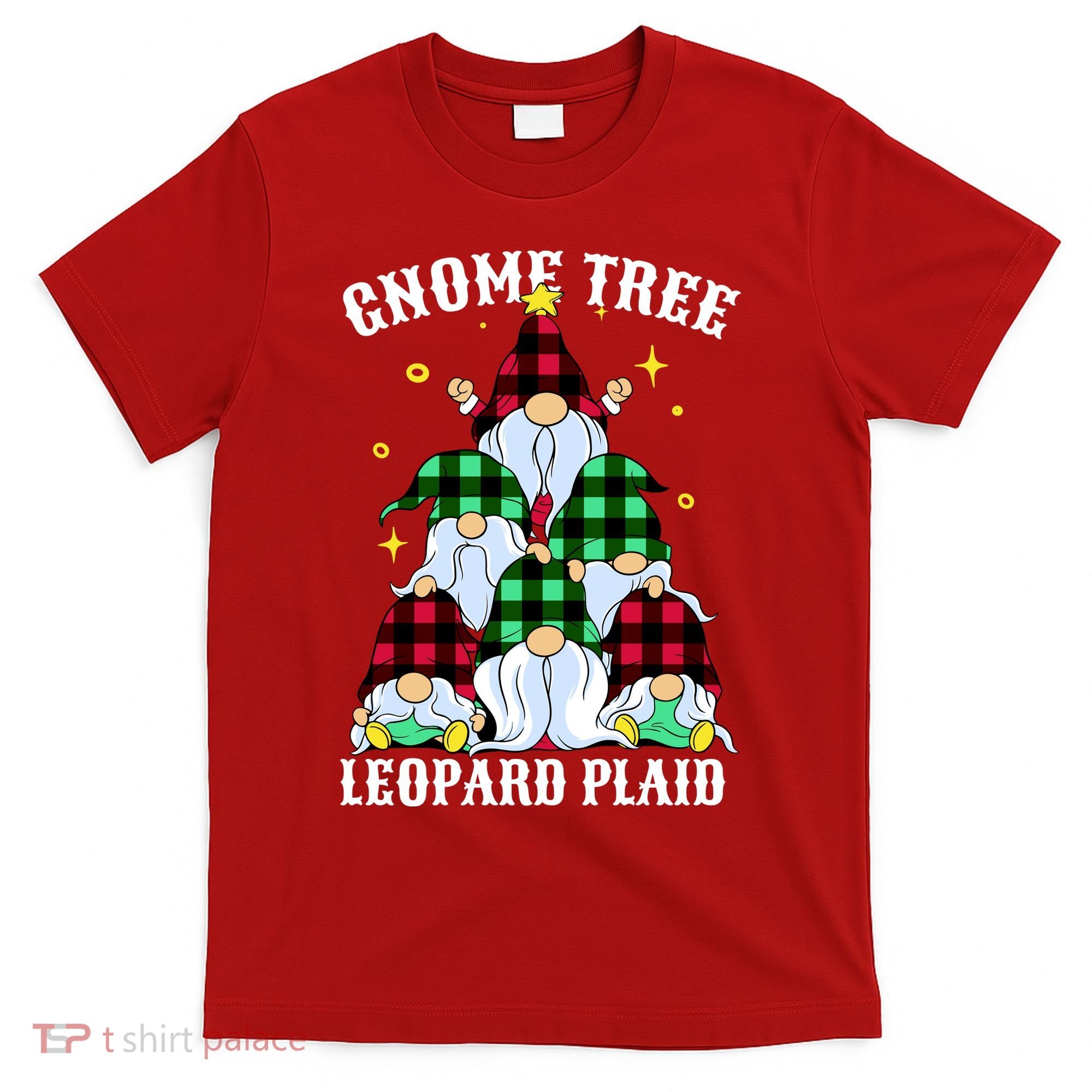 Leopard Plaid Gnome Christmas Tree T-Shirt