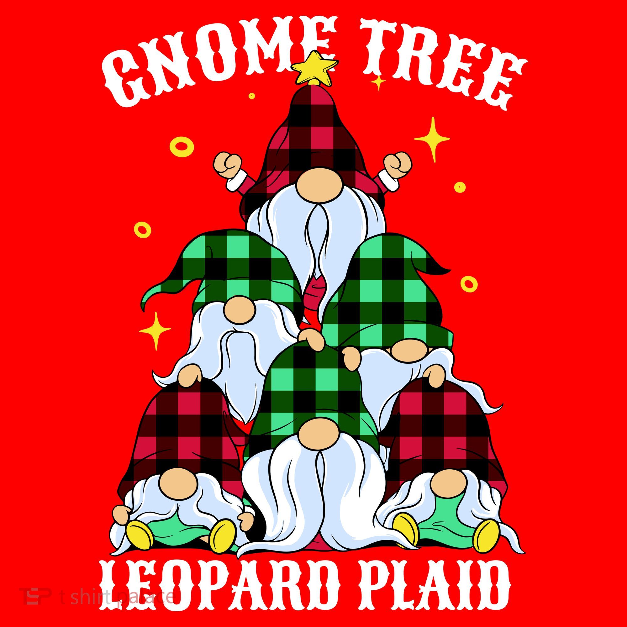 Leopard Plaid Gnome Christmas Tree T-Shirt