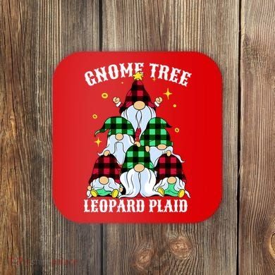 Leopard Plaid Gnome Christmas Tree Coaster