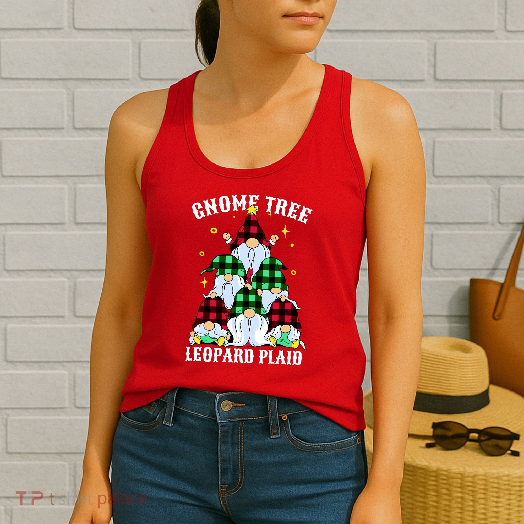 Leopard Plaid Gnome Christmas Tree Women's Tank Top