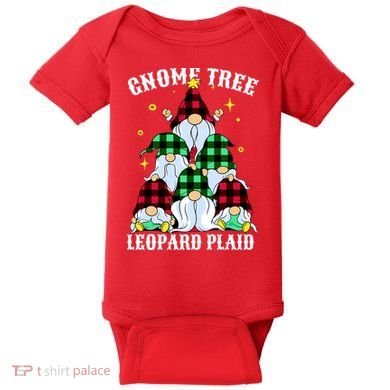 Leopard Plaid Gnome Christmas Tree Baby Bodysuit