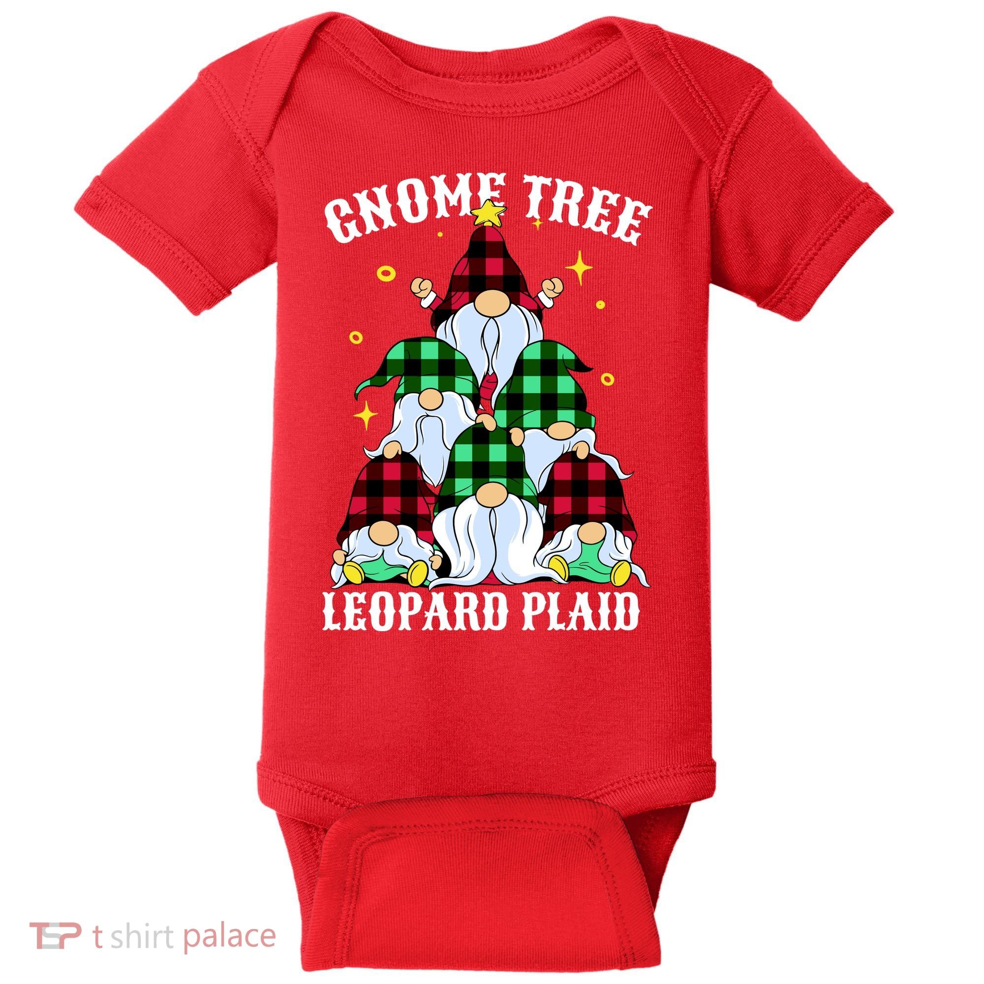 Leopard Plaid Gnome Christmas Tree Baby Bodysuit