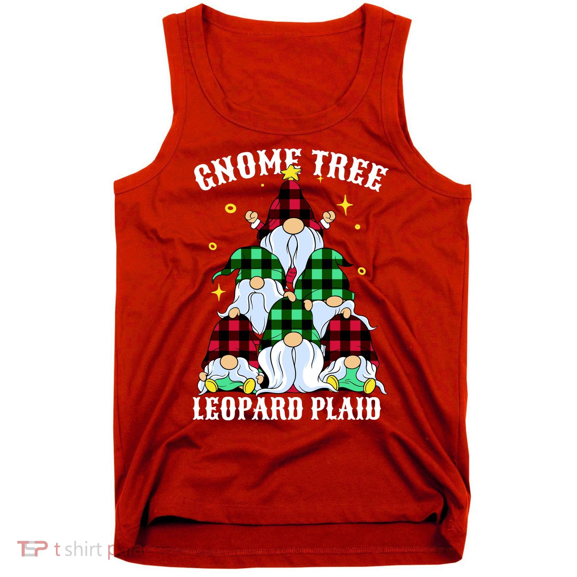 Leopard Plaid Gnome Christmas Tree Tank Top