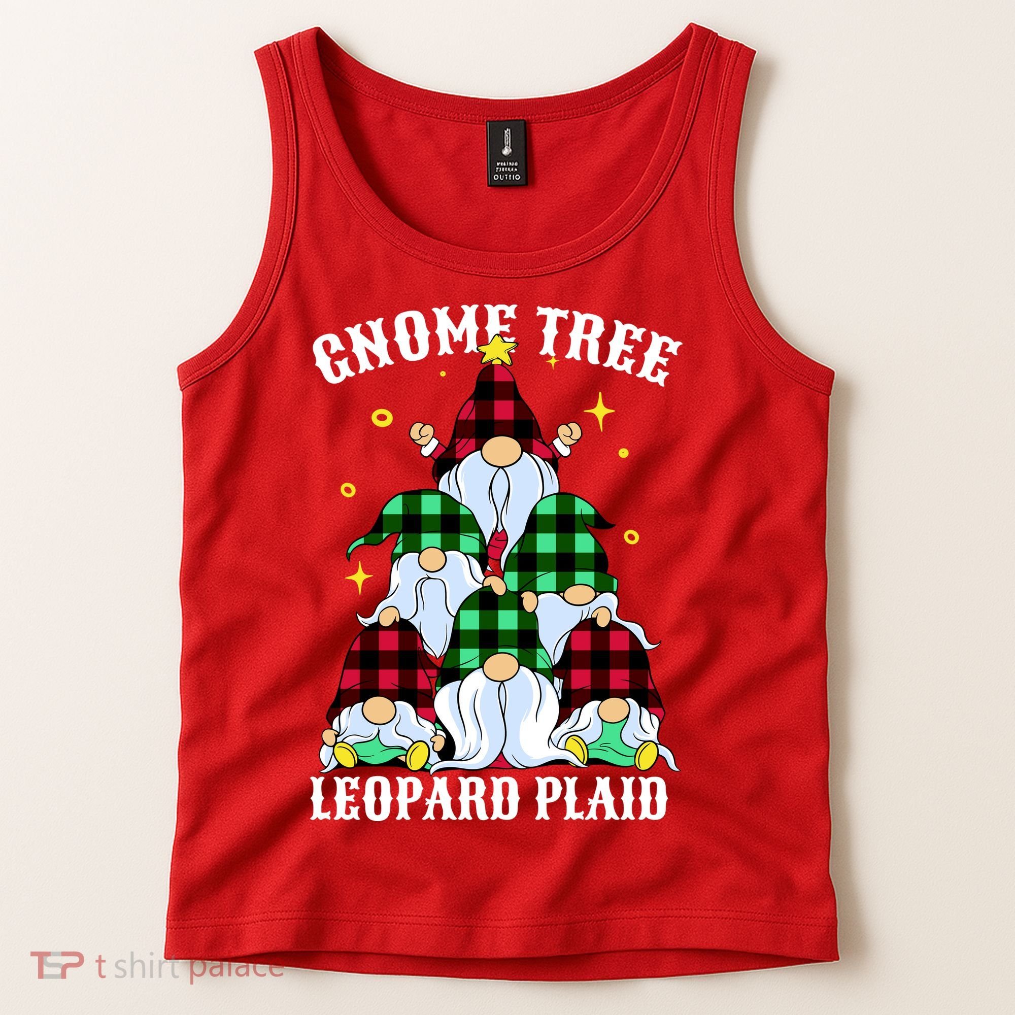 Leopard Plaid Gnome Christmas Tree Tank Top