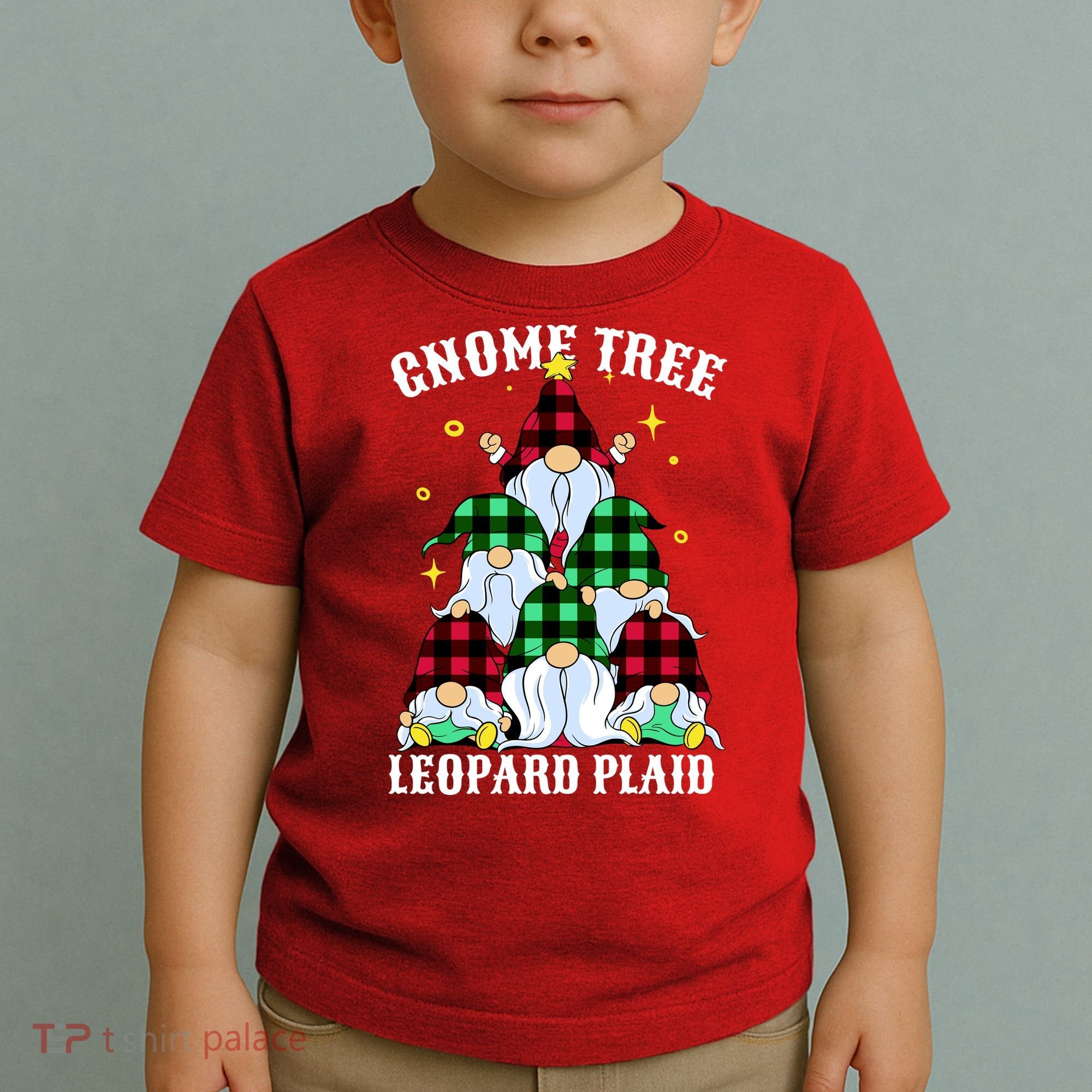 Leopard Plaid Gnome Christmas Tree Toddler T-Shirt