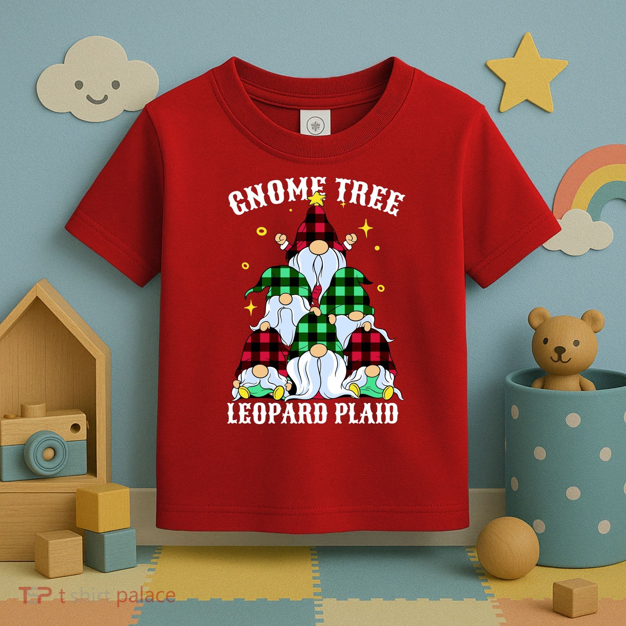 Leopard Plaid Gnome Christmas Tree Toddler T-Shirt