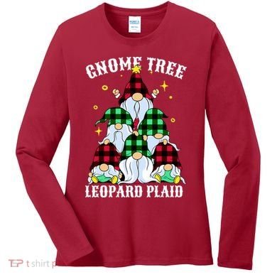 Leopard Plaid Gnome Christmas Tree Women's Long Sleeve Shirt