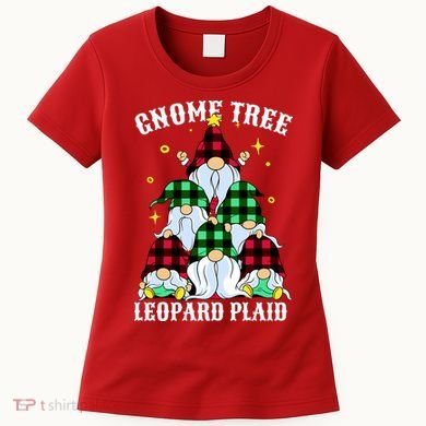 Leopard Plaid Gnome Christmas Tree Women's T-Shirt