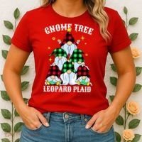 Leopard Plaid Gnome Christmas Tree Women's T-Shirt thumb 2