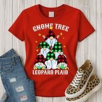 Leopard Plaid Gnome Christmas Tree Women's T-Shirt thumb 3