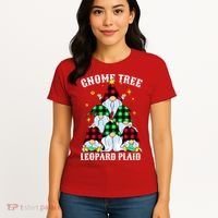 Leopard Plaid Gnome Christmas Tree Women's T-Shirt thumb 4