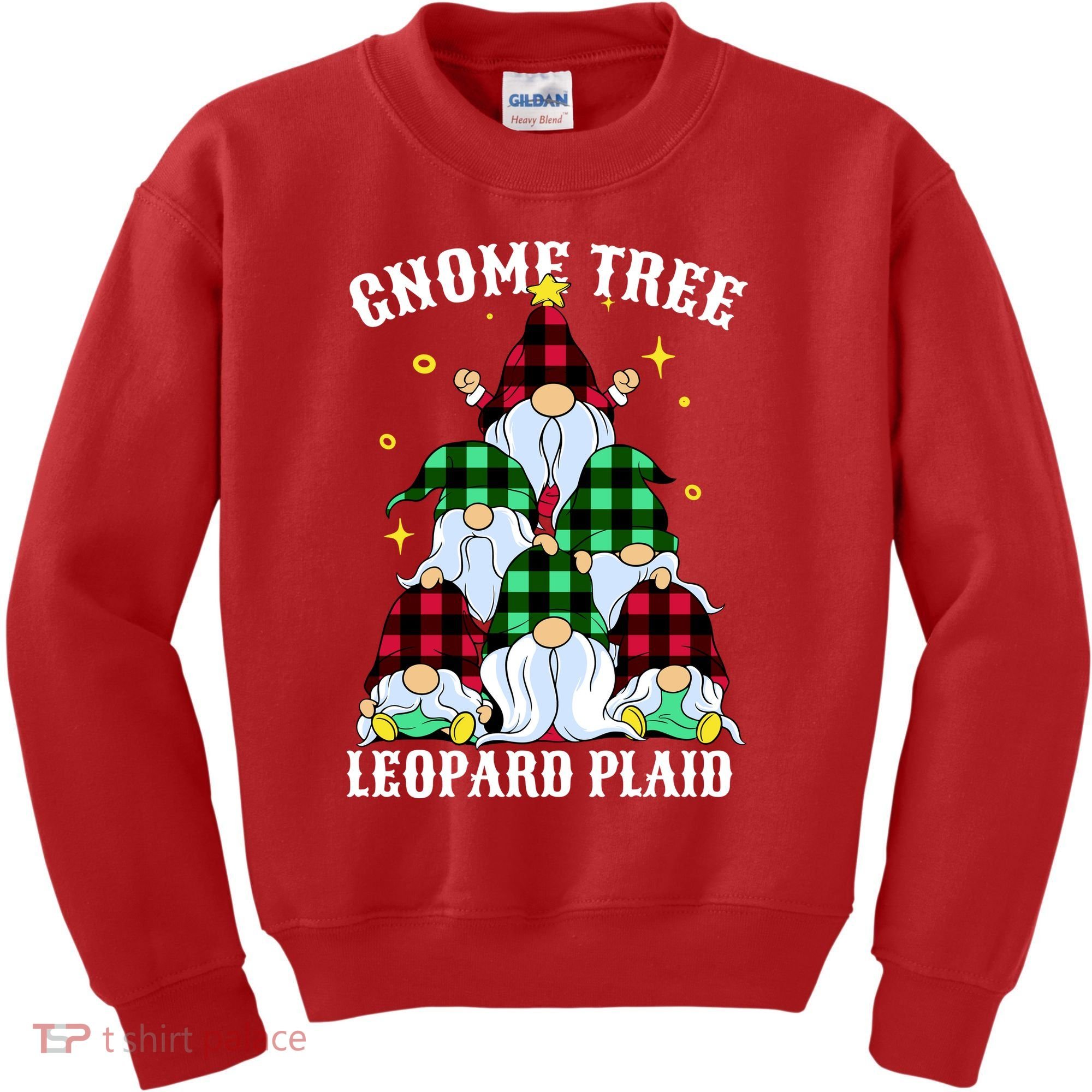 Leopard Plaid Gnome Christmas Tree Kids Sweatshirt