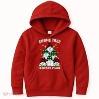 Leopard Plaid Gnome Christmas Tree Kids Hoodie thumb 0