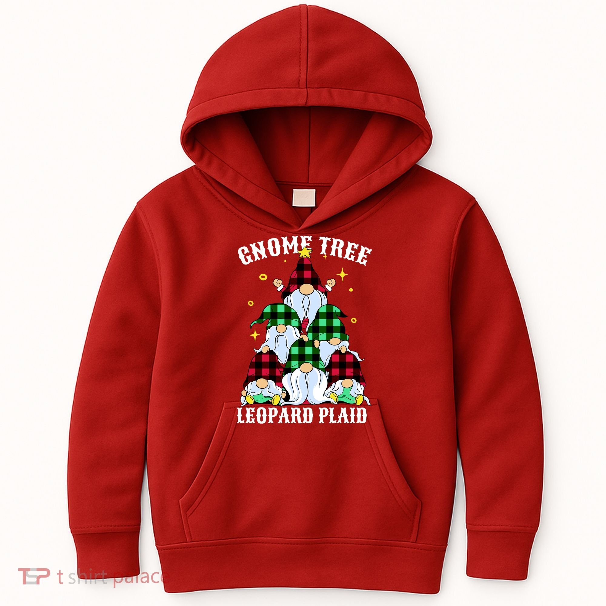Leopard Plaid Gnome Christmas Tree Kids Hoodie