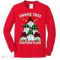 Leopard Plaid Gnome Christmas Tree Kids Long Sleeve Shirt thumb 0