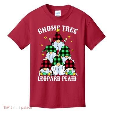 Leopard Plaid Gnome Christmas Tree Kids T-Shirt