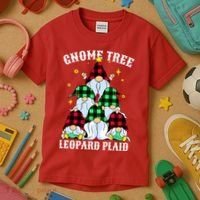 Leopard Plaid Gnome Christmas Tree Kids T-Shirt thumb 3
