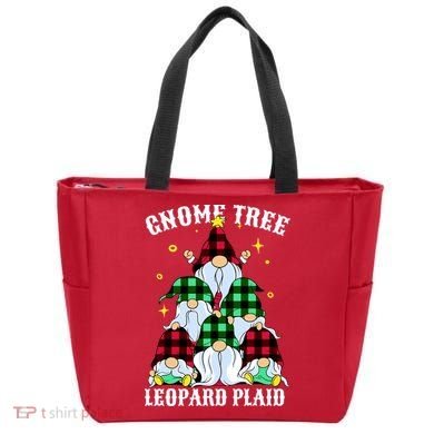 Leopard Plaid Gnome Christmas Tree Tote Bag