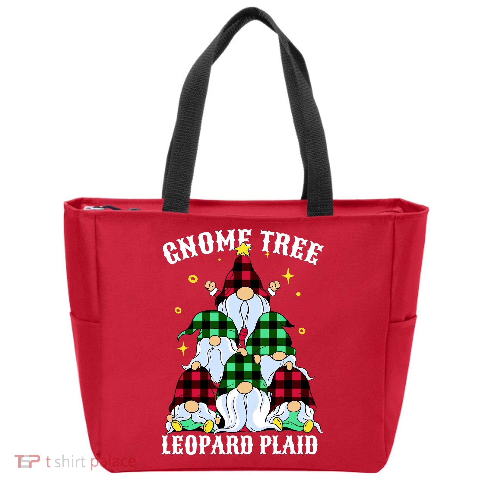 Leopard Plaid Gnome Christmas Tree Tote Bag