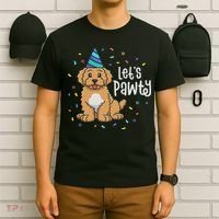 Lets Pawty Goldendoodle Dog Themed Birthday Party Outfit T-Shirt thumb 6