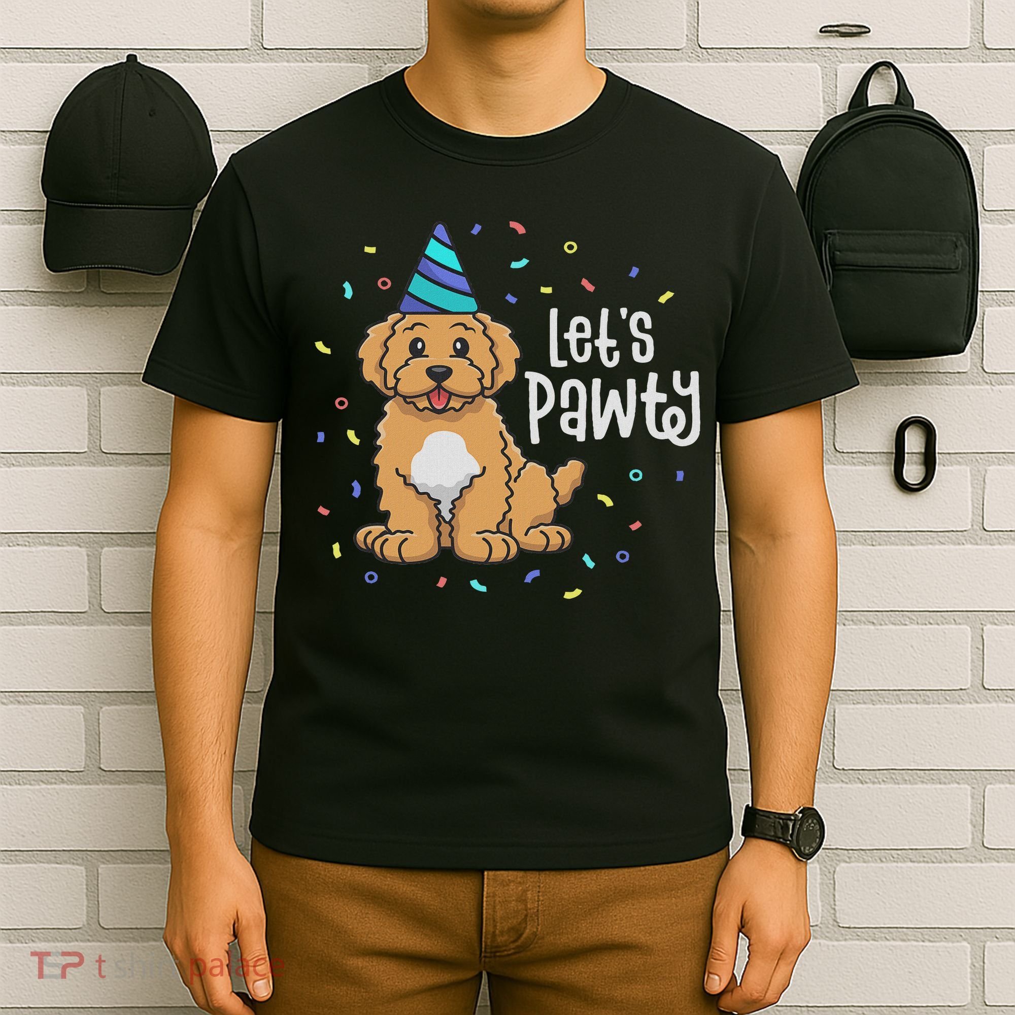 Lets Pawty Goldendoodle Dog Themed Birthday Party Outfit T-Shirt