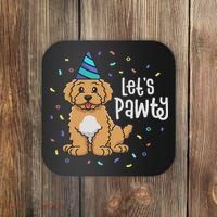 Lets Pawty Goldendoodle Dog Themed Birthday Party Outfit Coaster thumb 0