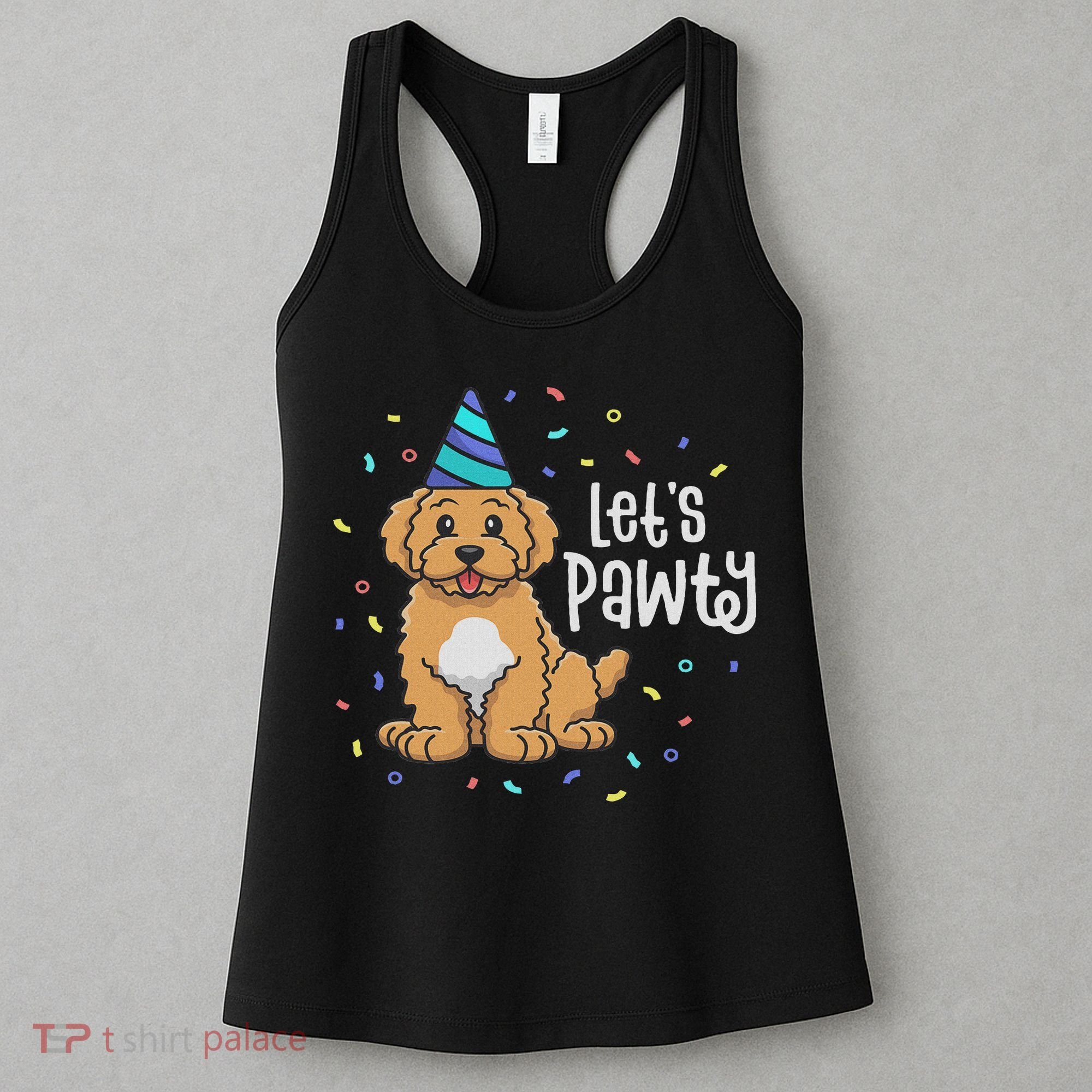 Lets Pawty Goldendoodle Dog Themed Birthday Party Outfit Women's Tank Top