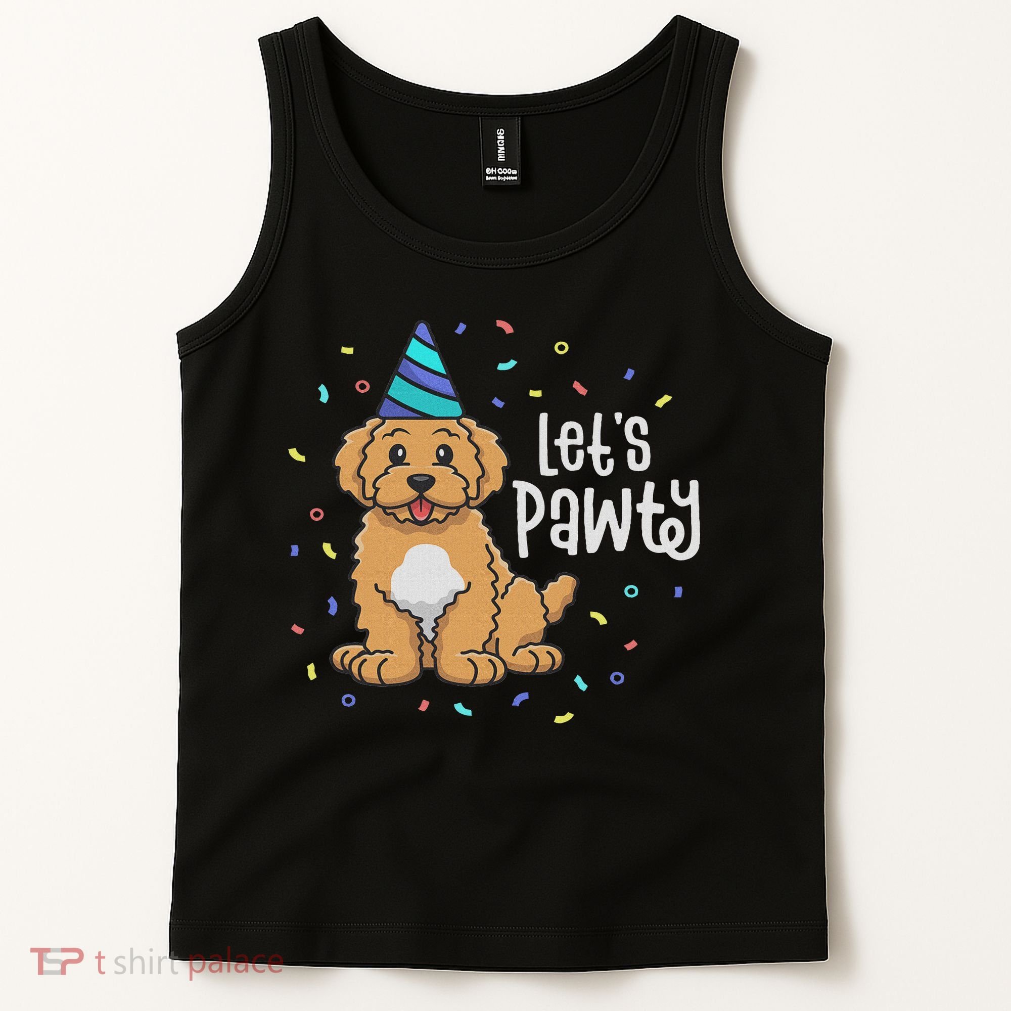 Lets Pawty Goldendoodle Dog Themed Birthday Party Outfit Tank Top