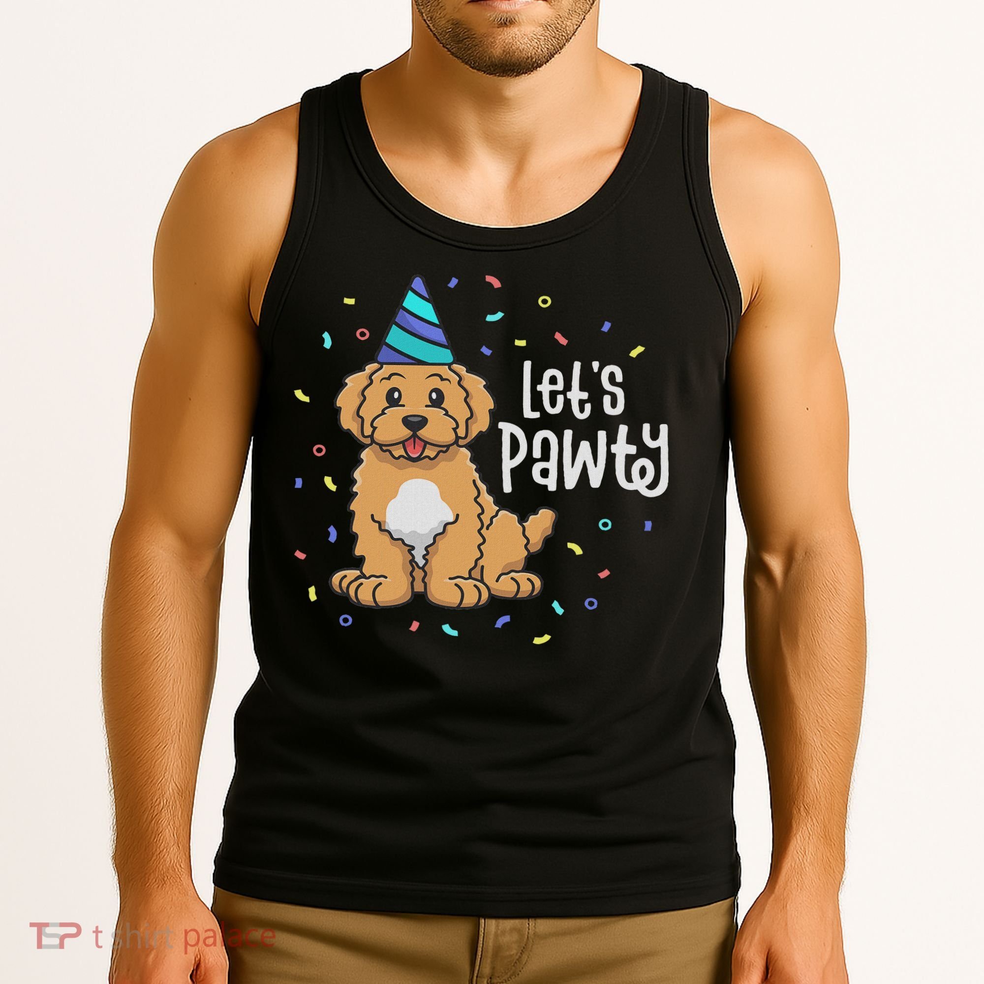 Lets Pawty Goldendoodle Dog Themed Birthday Party Outfit Tank Top