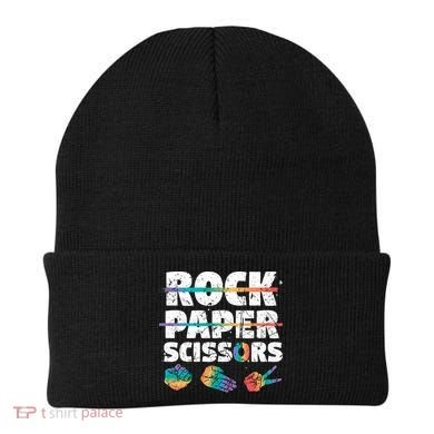 Lesbian Pride Gift Rainbow Lgbt Rock Paper Scissors Great Gift Beanie