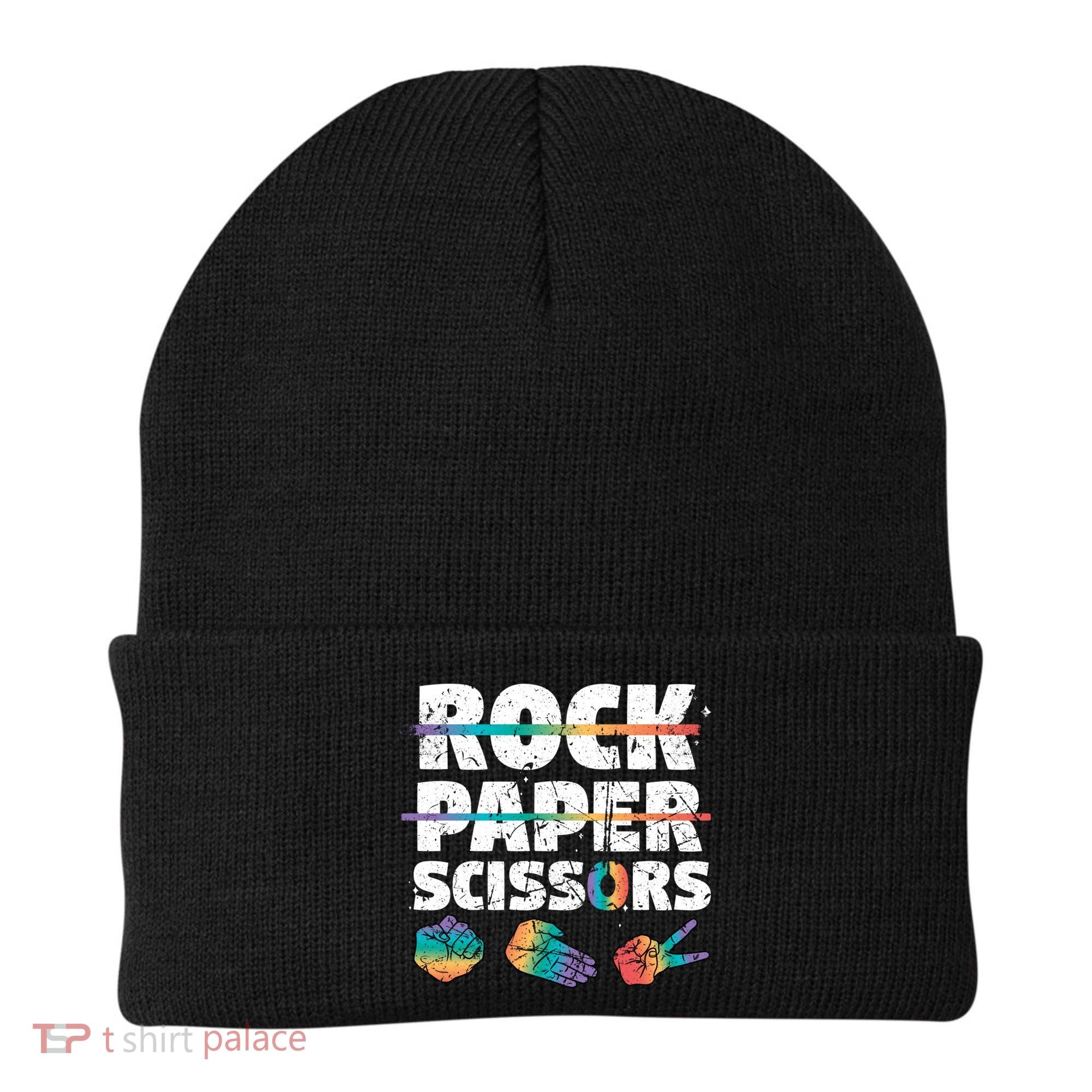 Lesbian Pride Gift Rainbow Lgbt Rock Paper Scissors Great Gift Beanie