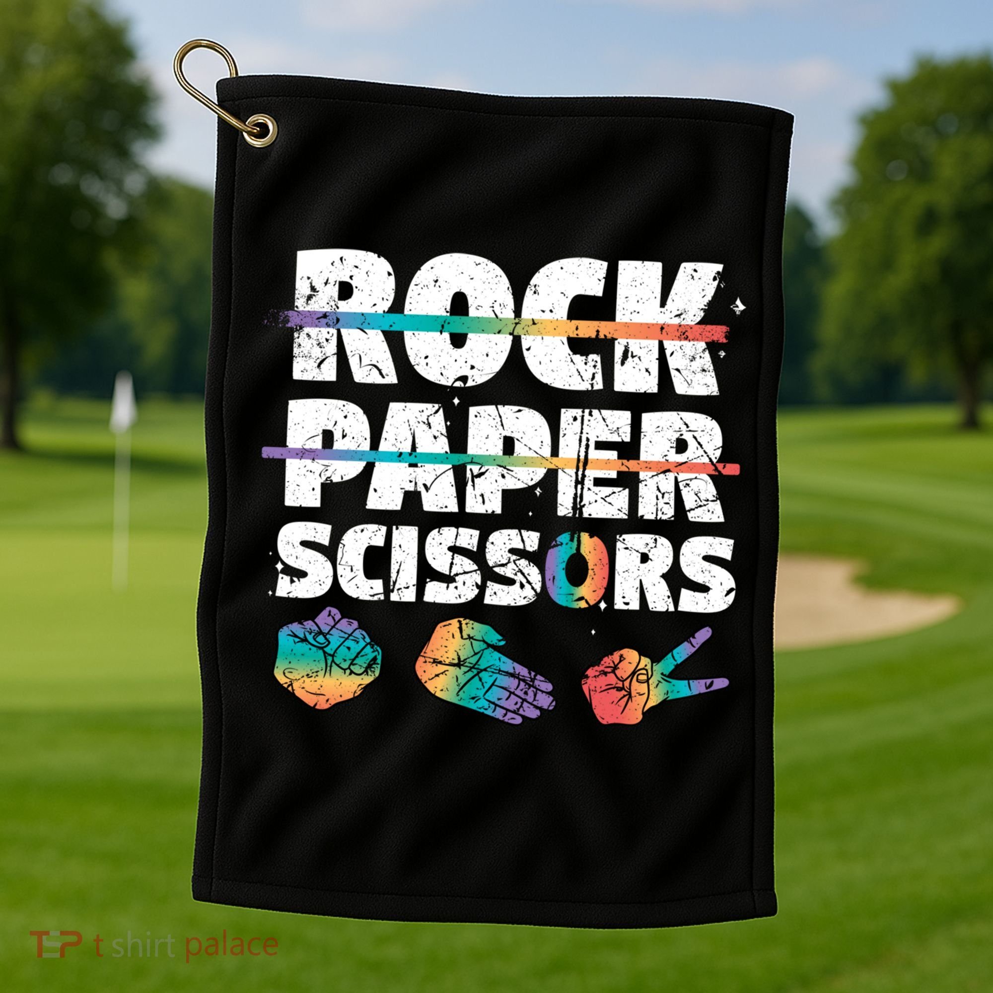 Lesbian Pride Gift Rainbow Lgbt Rock Paper Scissors Great Gift Golf Towel