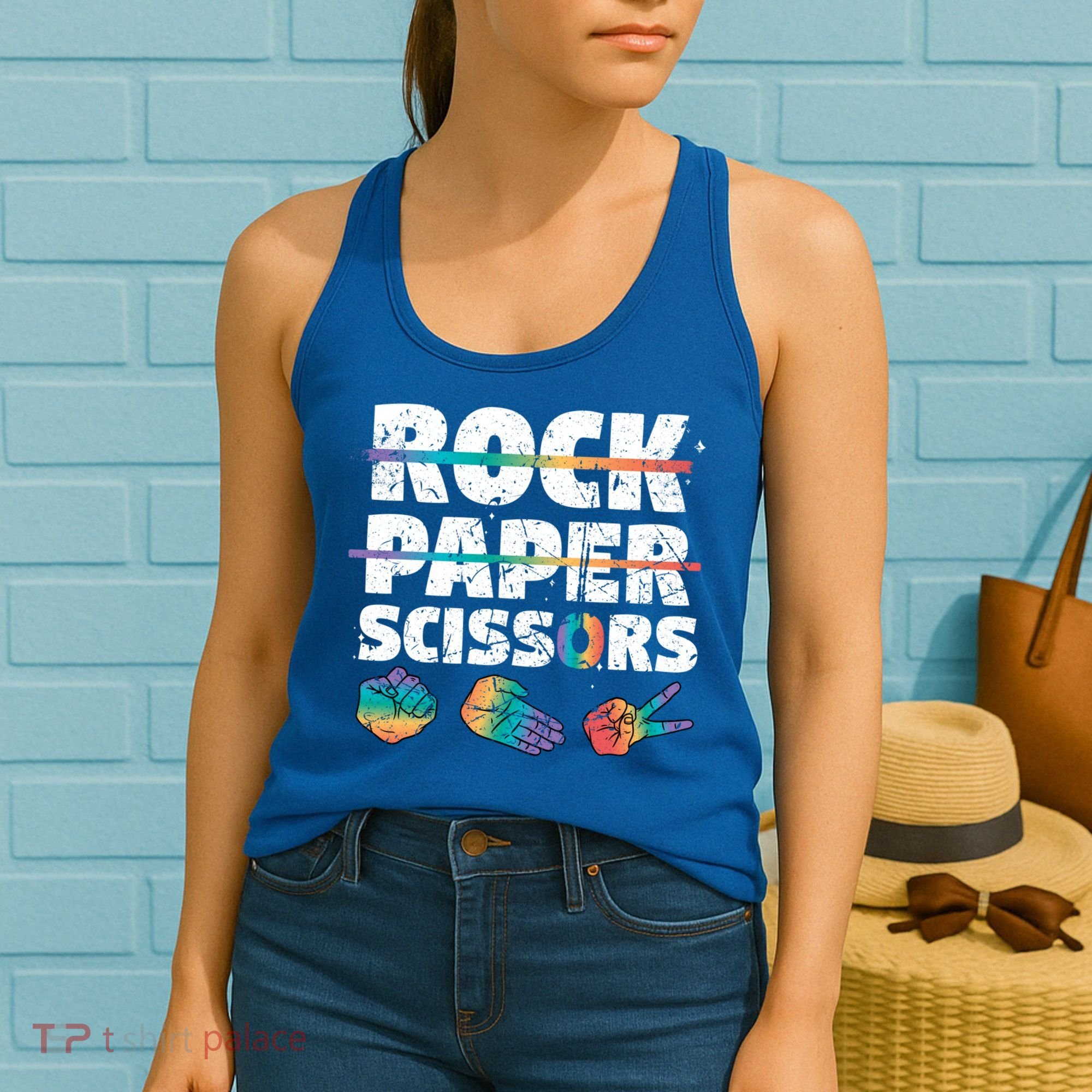 Lesbian Pride Gift Rainbow Lgbt Rock Paper Scissors Great Gift Women's Tank Top