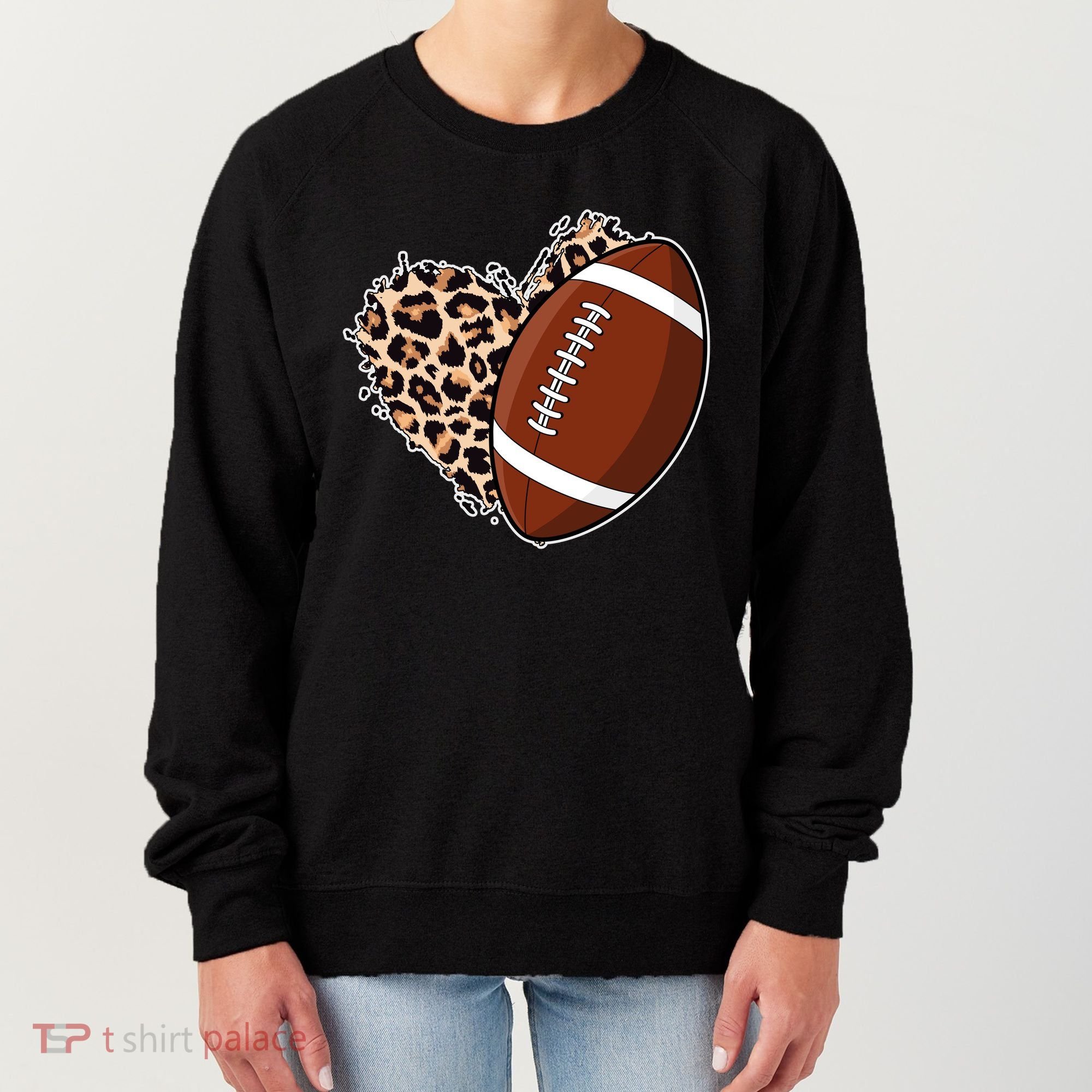 Leopard Print Heart Love Football Fan Women's Sweatshirt