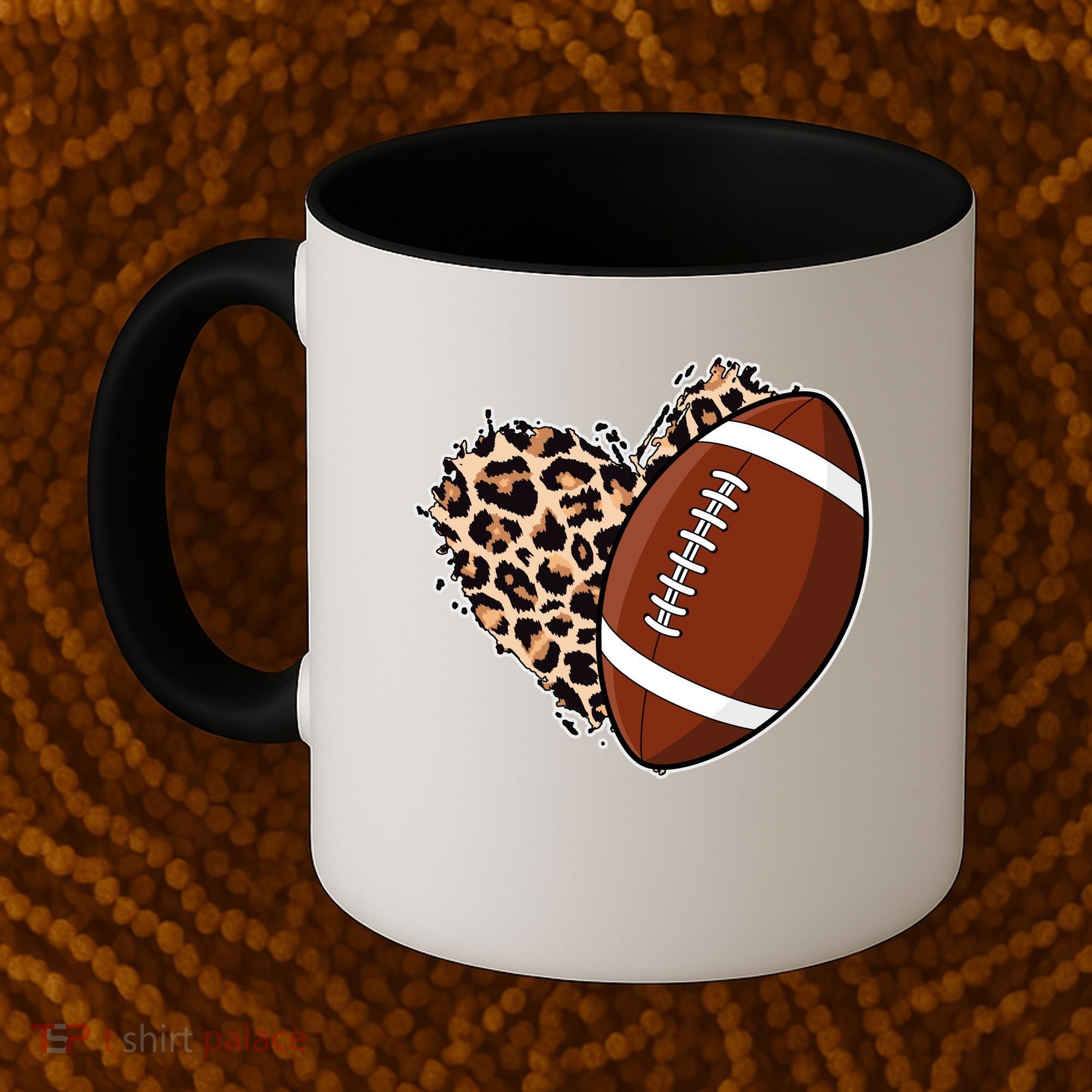 Leopard Print Heart Love Football Fan Coffee Mug
