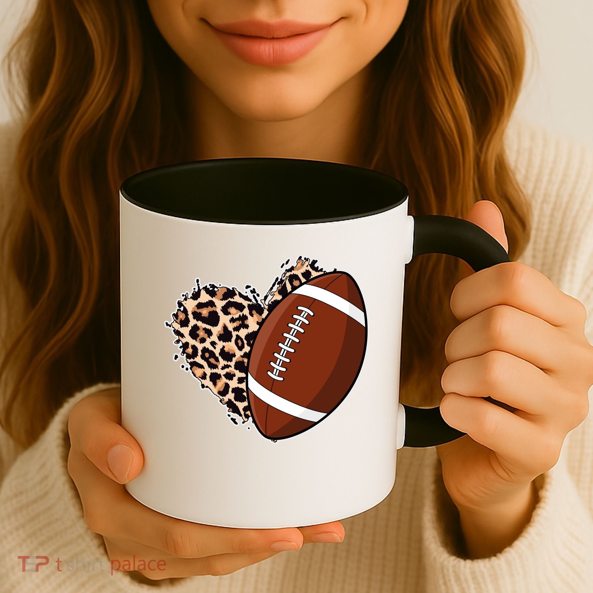 Leopard Print Heart Love Football Fan Coffee Mug