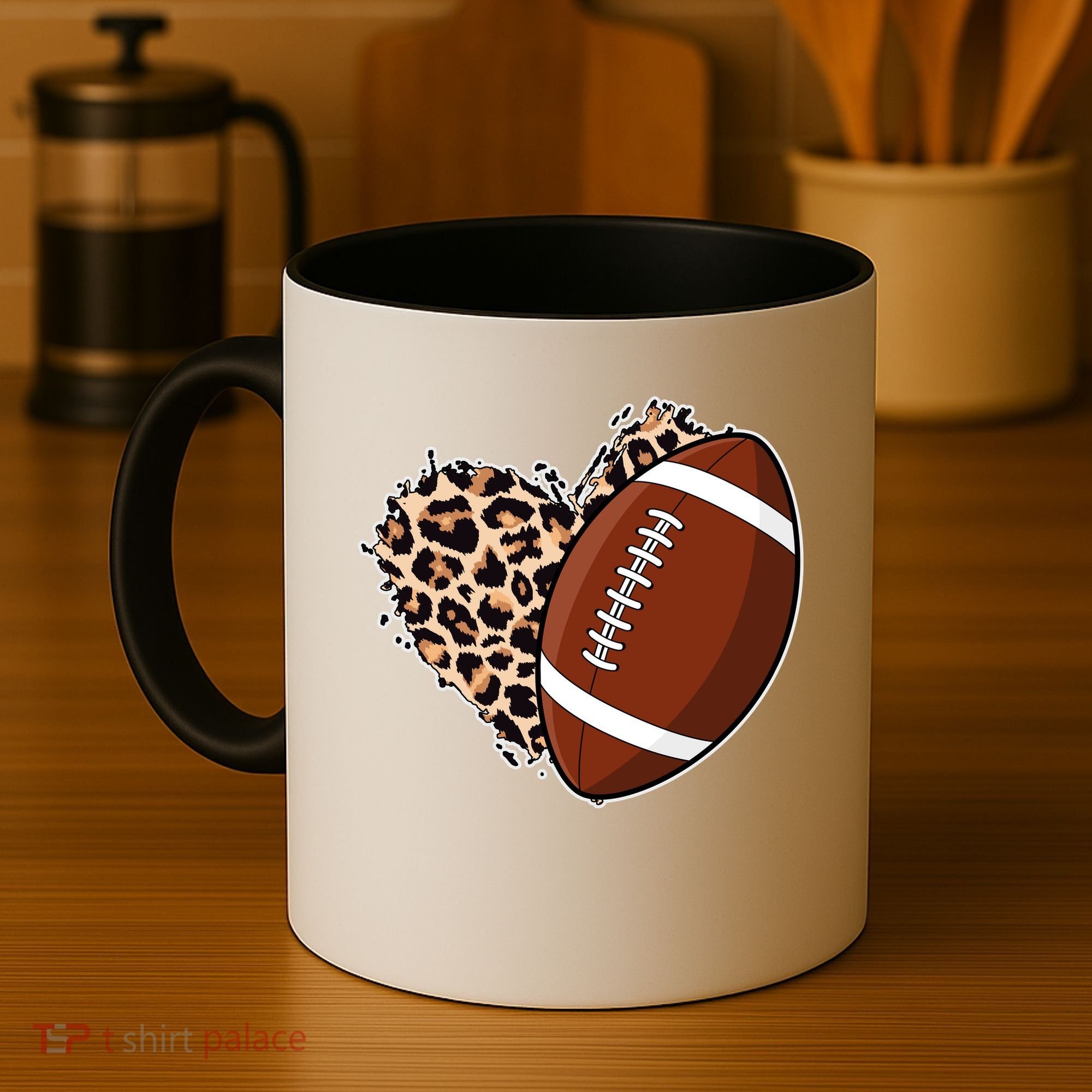 Leopard Print Heart Love Football Fan Coffee Mug