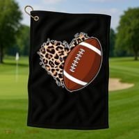 Leopard Print Heart Love Football Fan Golf Towel thumb 1