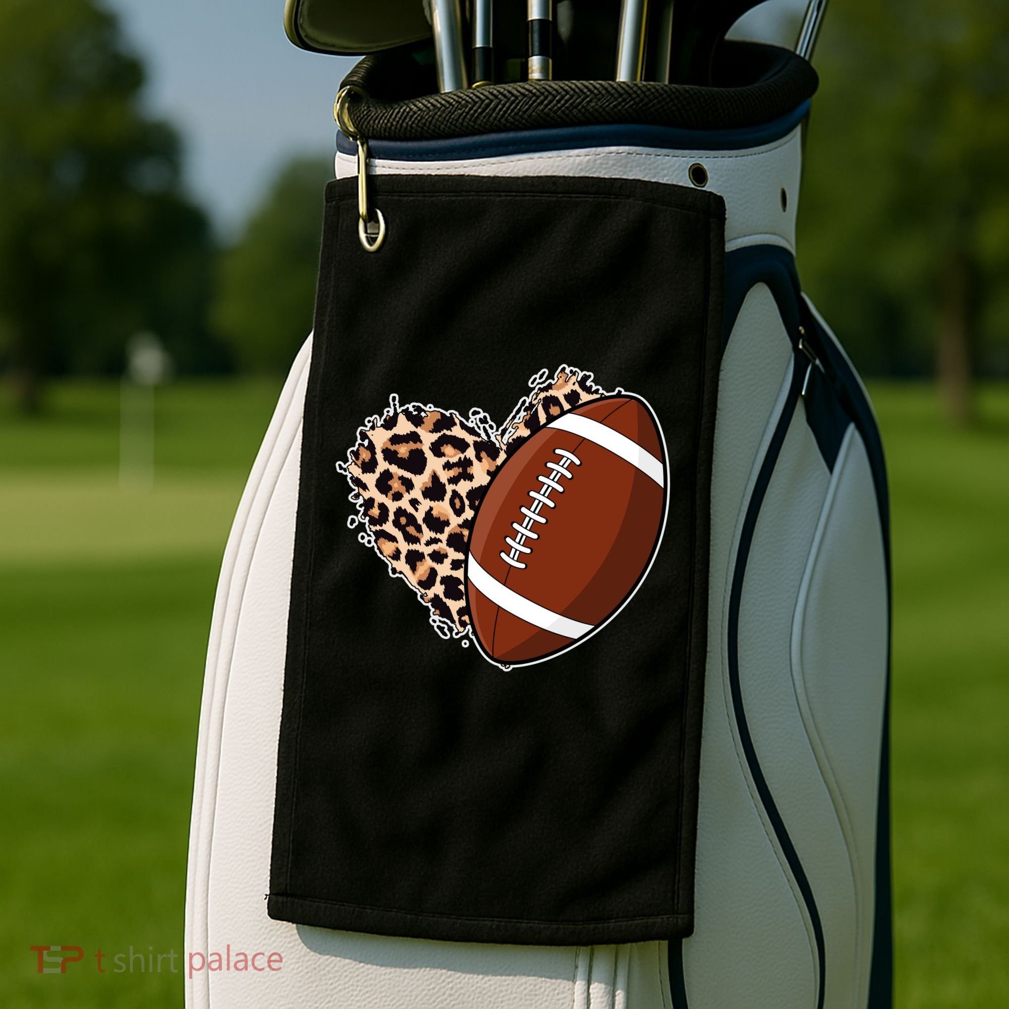 Leopard Print Heart Love Football Fan Golf Towel