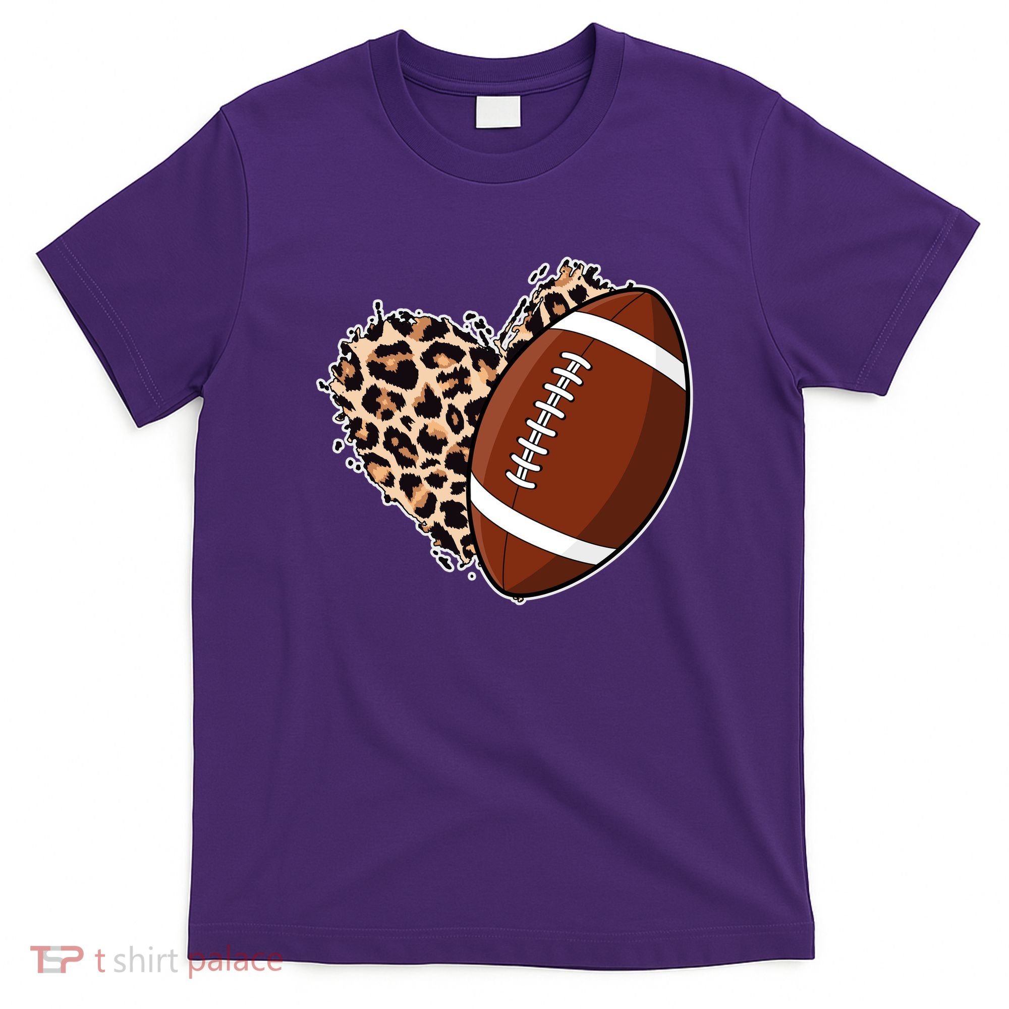 Leopard Print Heart Love Football Fan T-Shirt