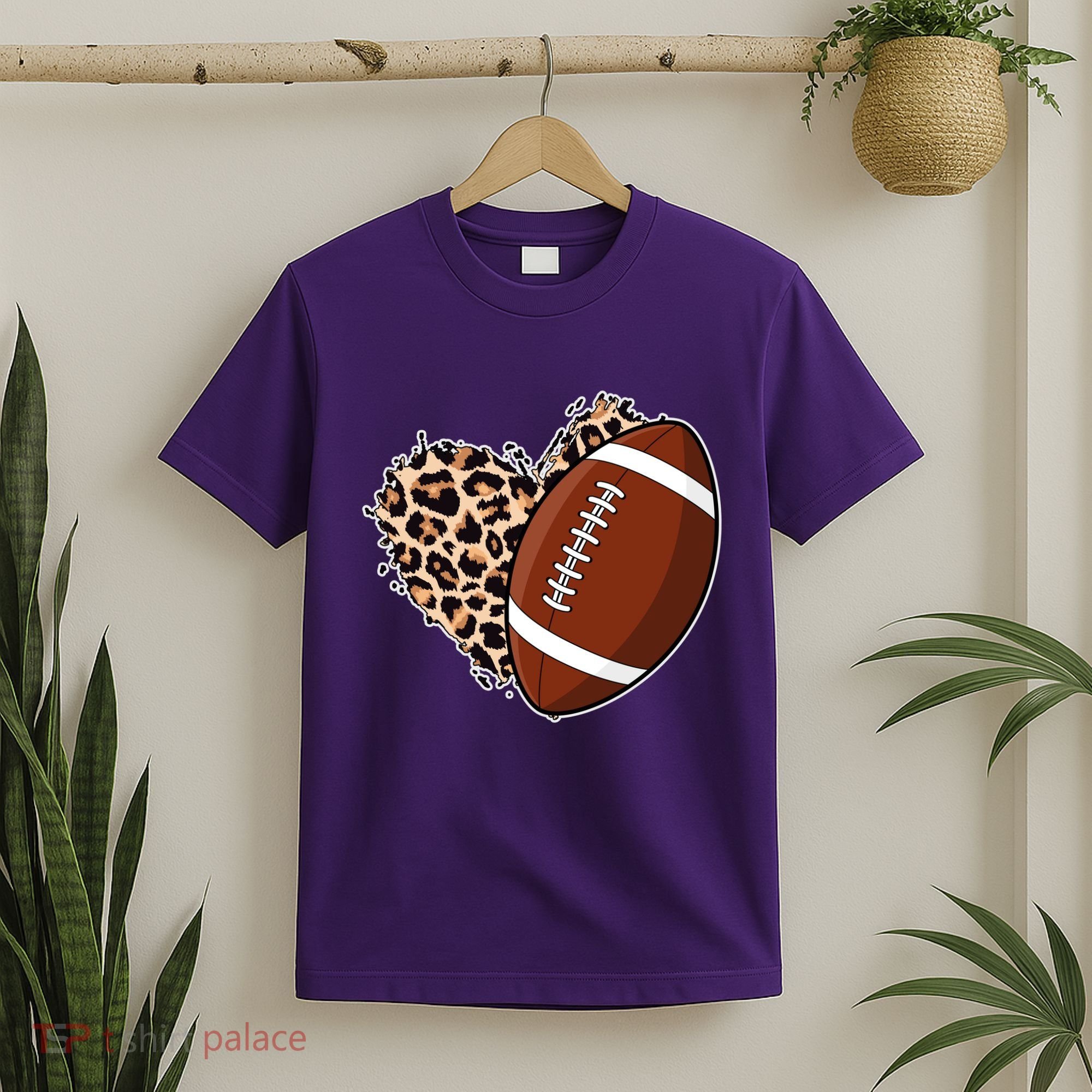Leopard Print Heart Love Football Fan T-Shirt