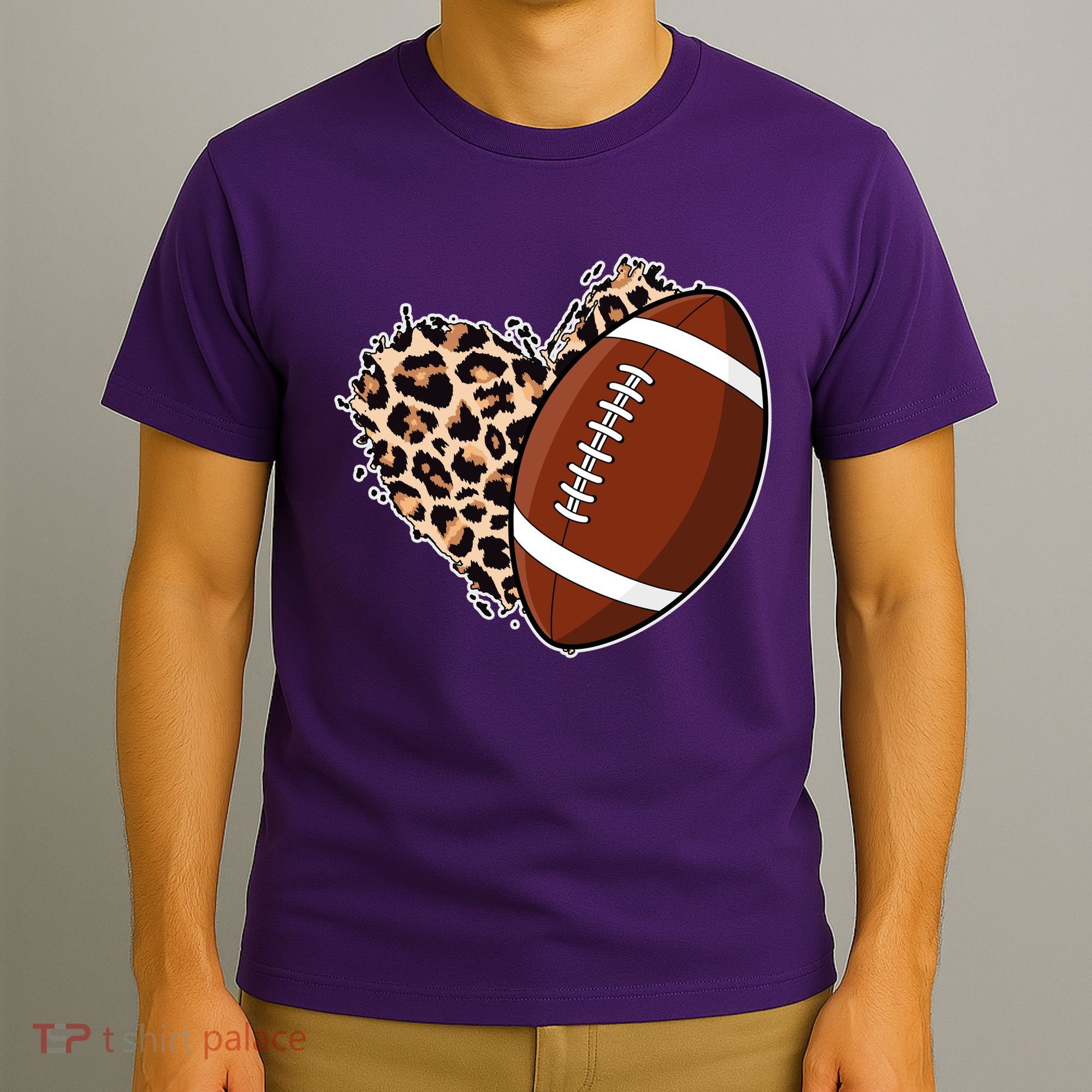 Leopard Print Heart Love Football Fan T-Shirt